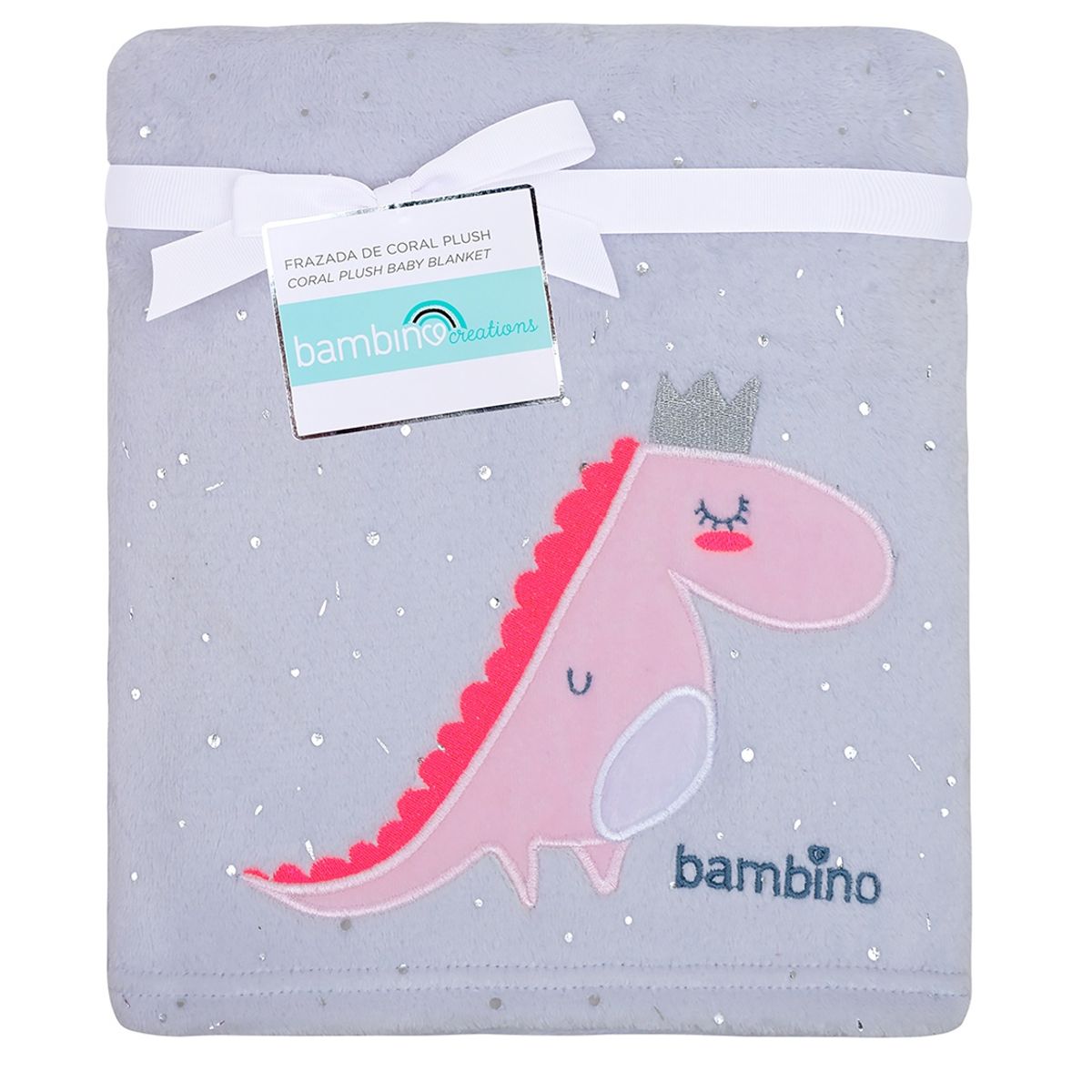 BAMBINO - Frazada De Coral Plush Bambino  Dinosaurio Gris