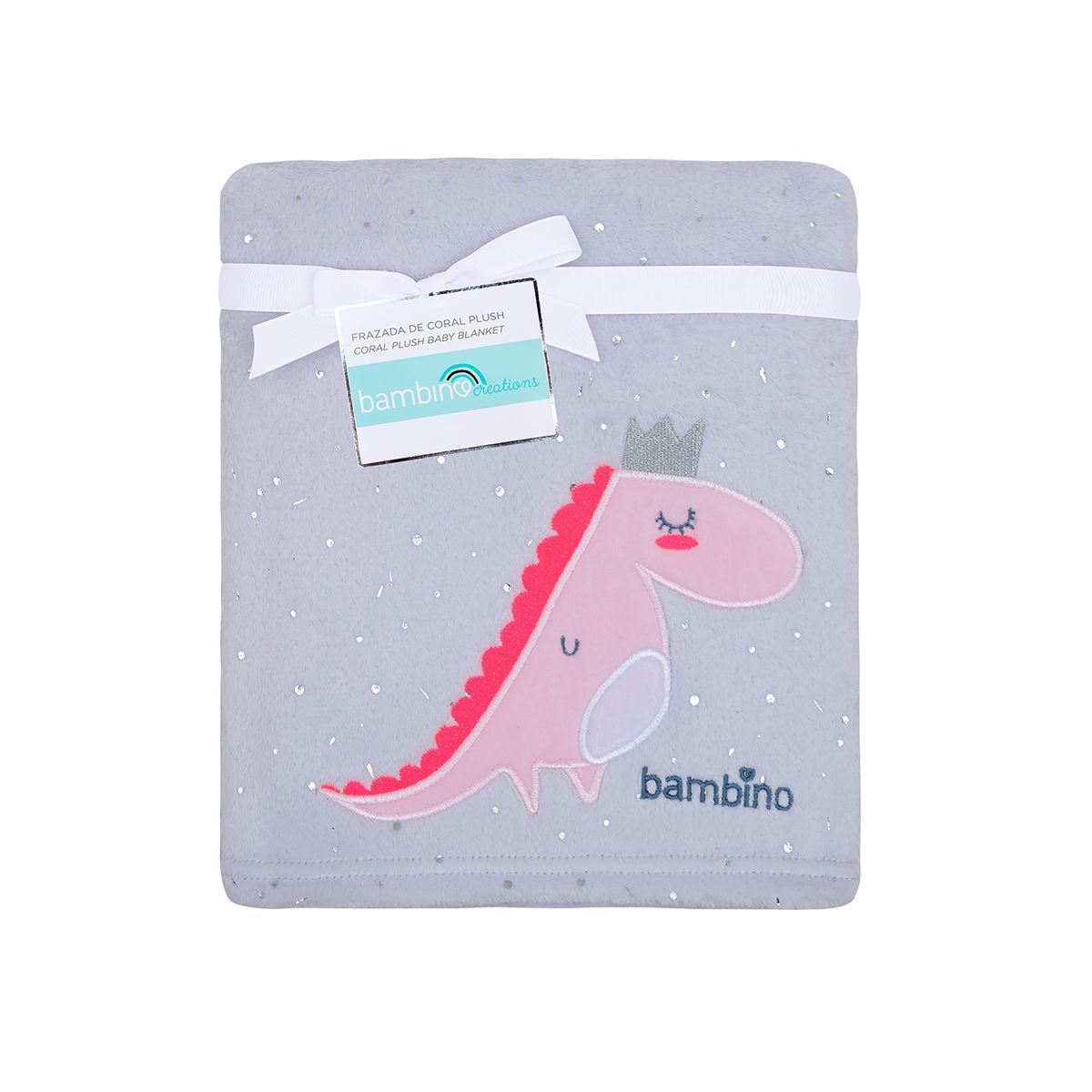 BAMBINO - Frazada De Coral Plush Bambino  Dinosaurio Gris