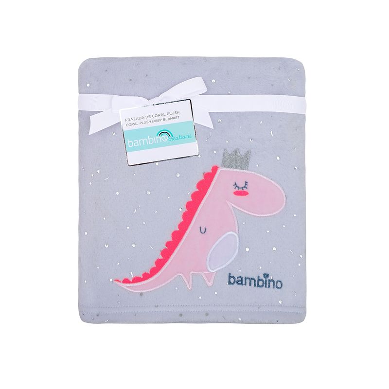 BAMBINO - Frazada De Coral Plush Bambino  Dinosaurio Gris
