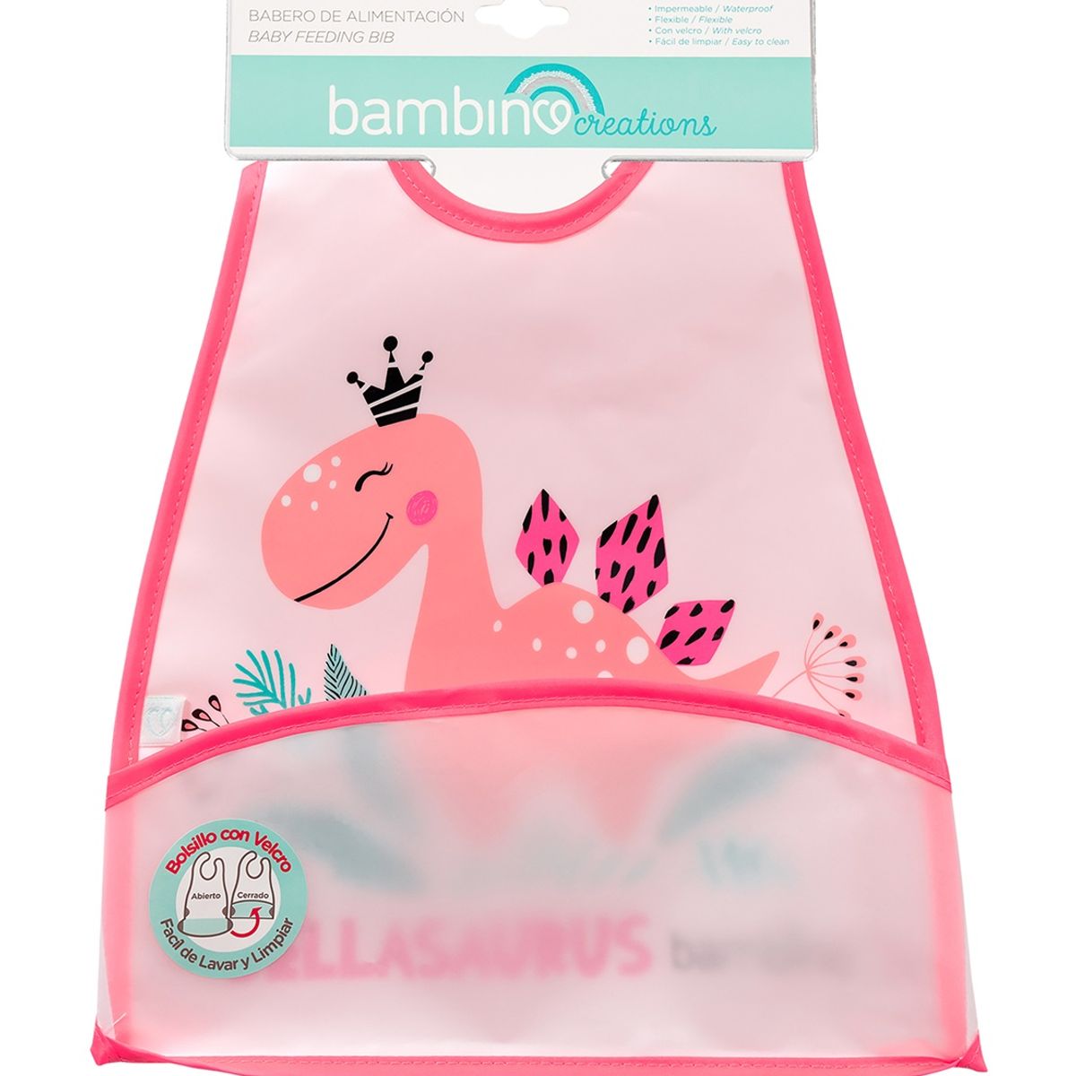 BAMBINO - Babero De Alimentacion Bambino  Dinosaurio Rosado