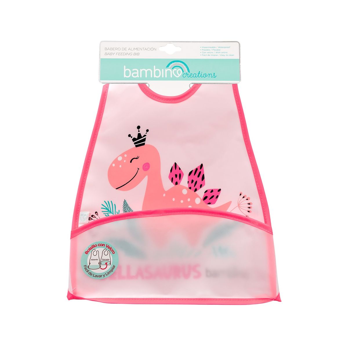 BAMBINO - Babero De Alimentacion Bambino  Dinosaurio Rosado