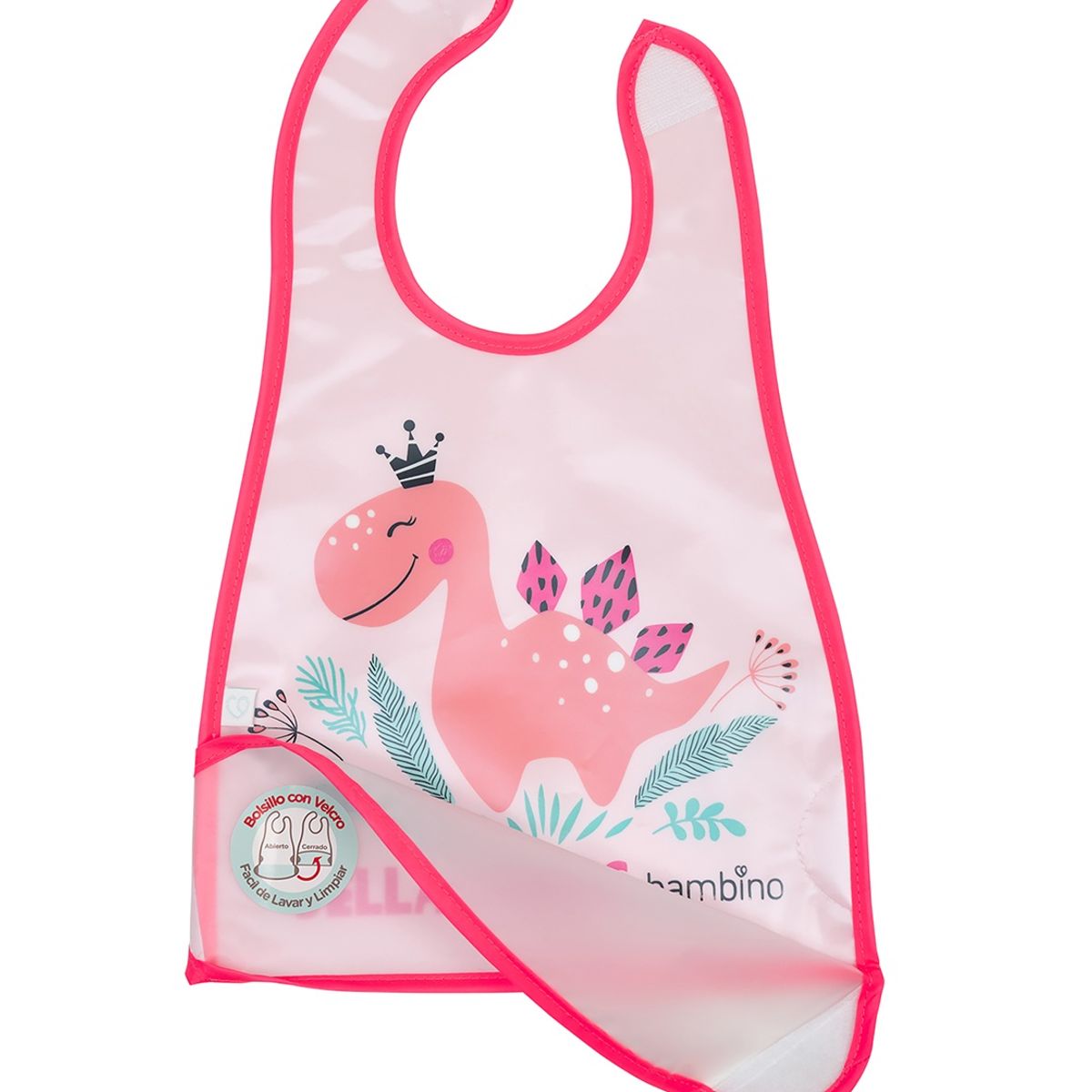 BAMBINO - Babero De Alimentacion Bambino  Dinosaurio Rosado