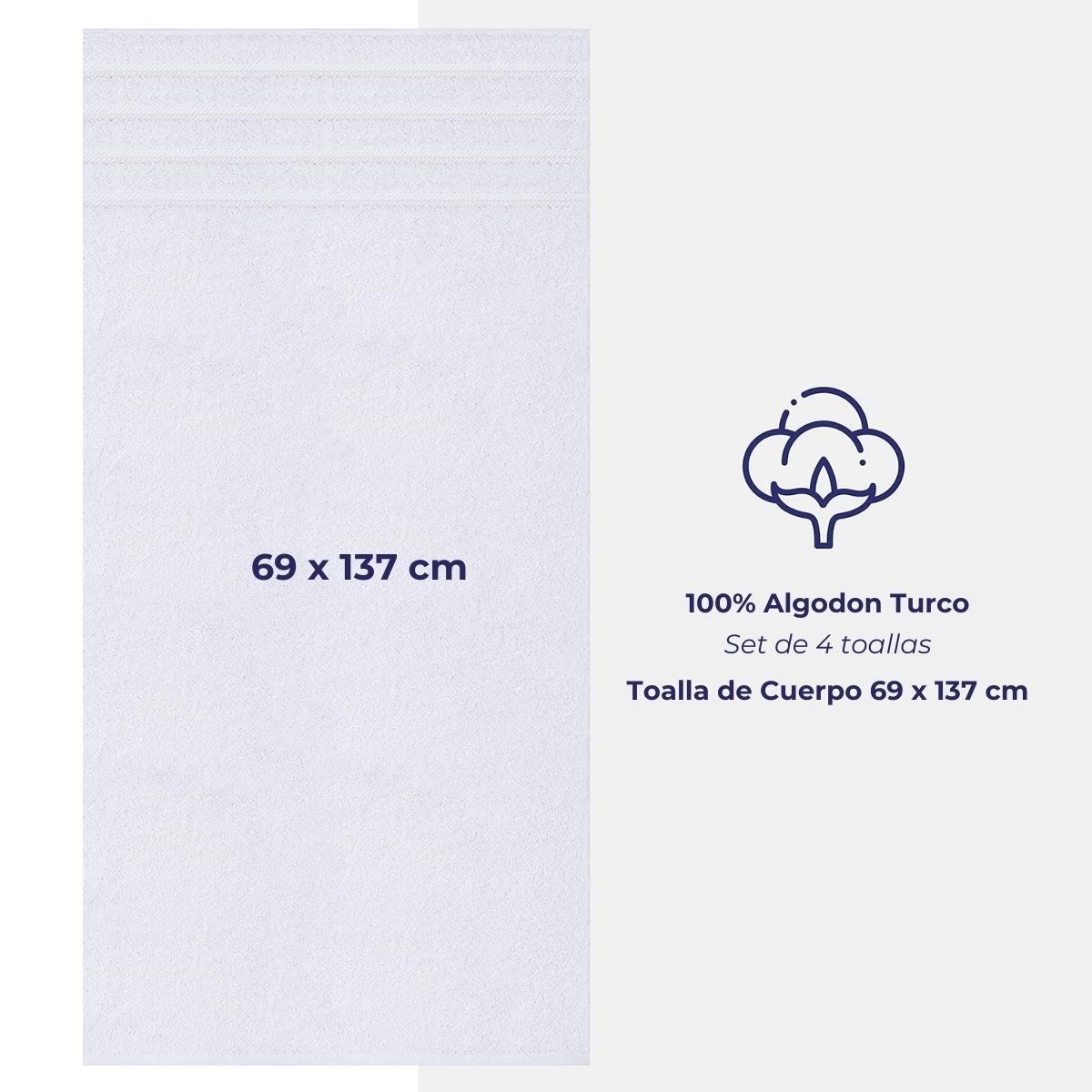 AMERICAN SOFT LINEN - Set de 4 Toallas Edison 100% Algodón Turco Blanco