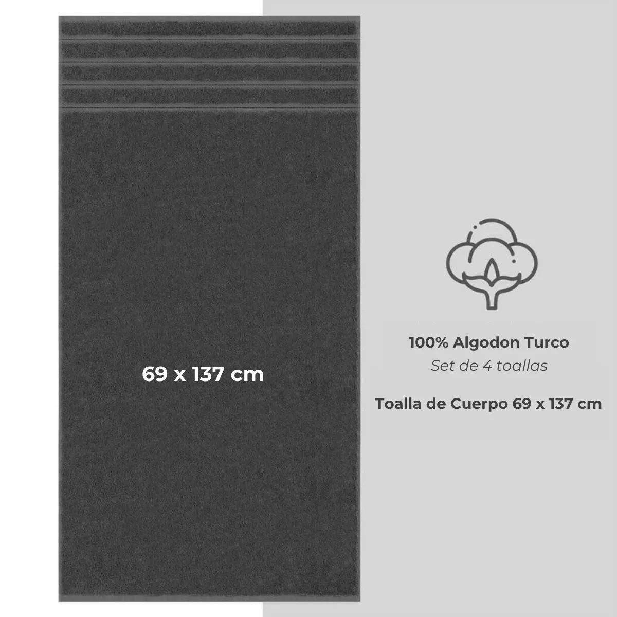 AMERICAN SOFT LINEN - Set de 4 Toallas Edison 100% Algodón Turco Gris