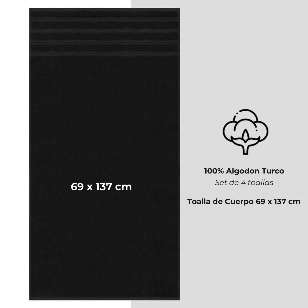 AMERICAN SOFT LINEN - Set de 4 Toallas Edison 100% Algodón Turco Negro