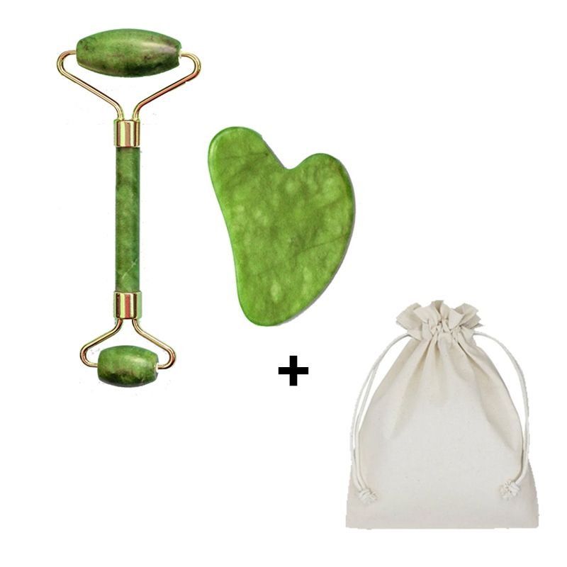 COSMETICA NATURAL NGEN - Rodillo Jade - Gua Sha - Saquito para guardarlos
