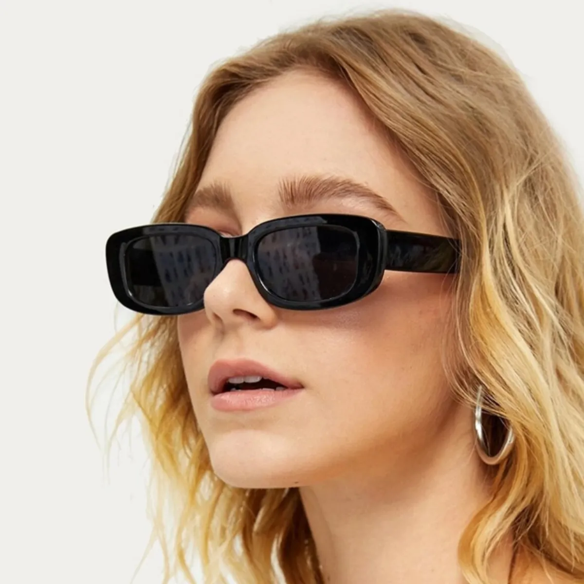 GENERICO - Gafas Lentes De Sol Retro Cuadrada Negro.