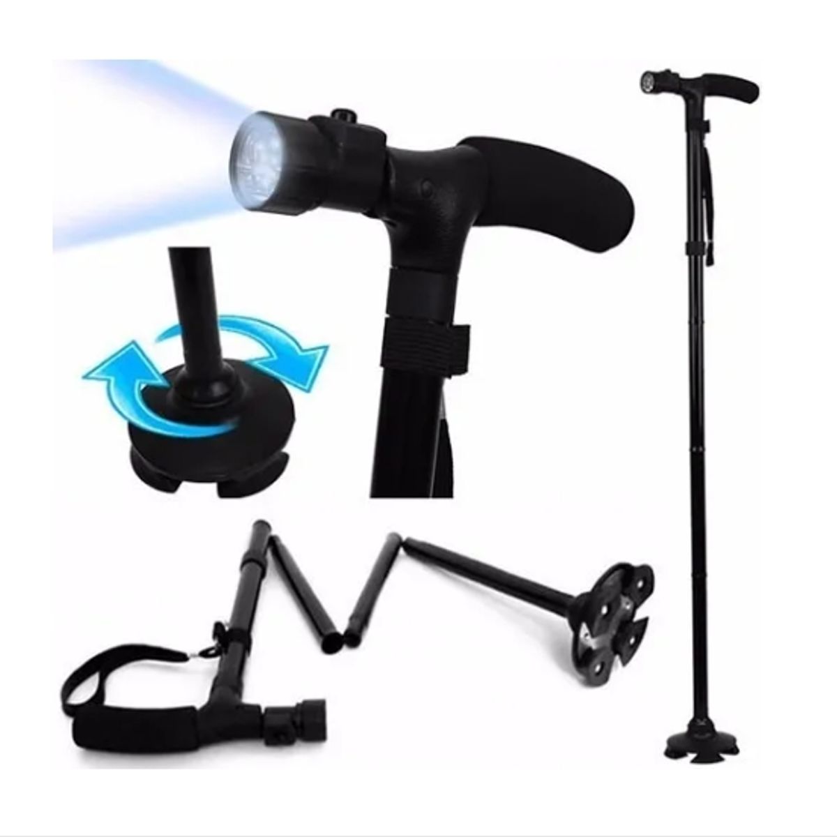 GENERICO - Bastón Ortopédico Plegable Con Potente Luz LED