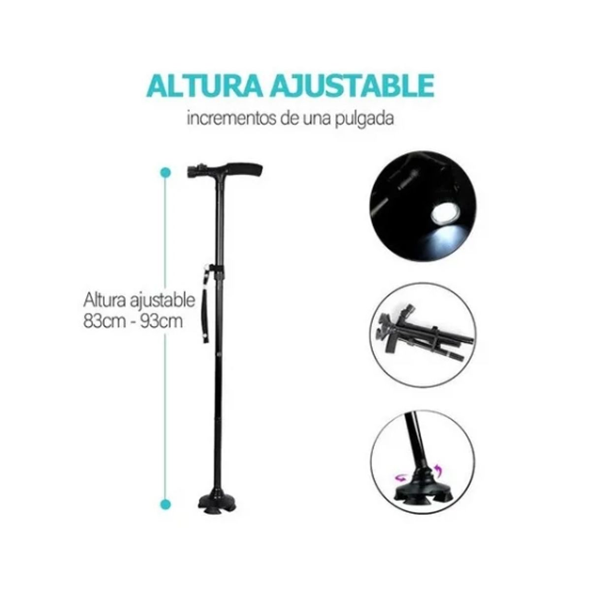 GENERICO - Bastón Ortopédico Plegable Con Potente Luz LED