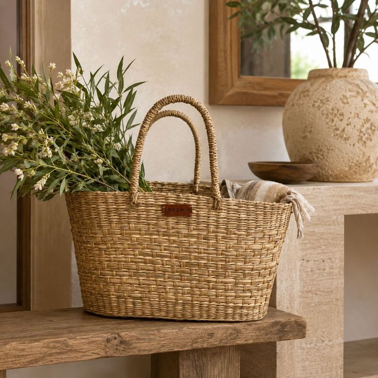Bolso Jacinta de fibra Natural Tejido a Mano 40 cm Amarillo M