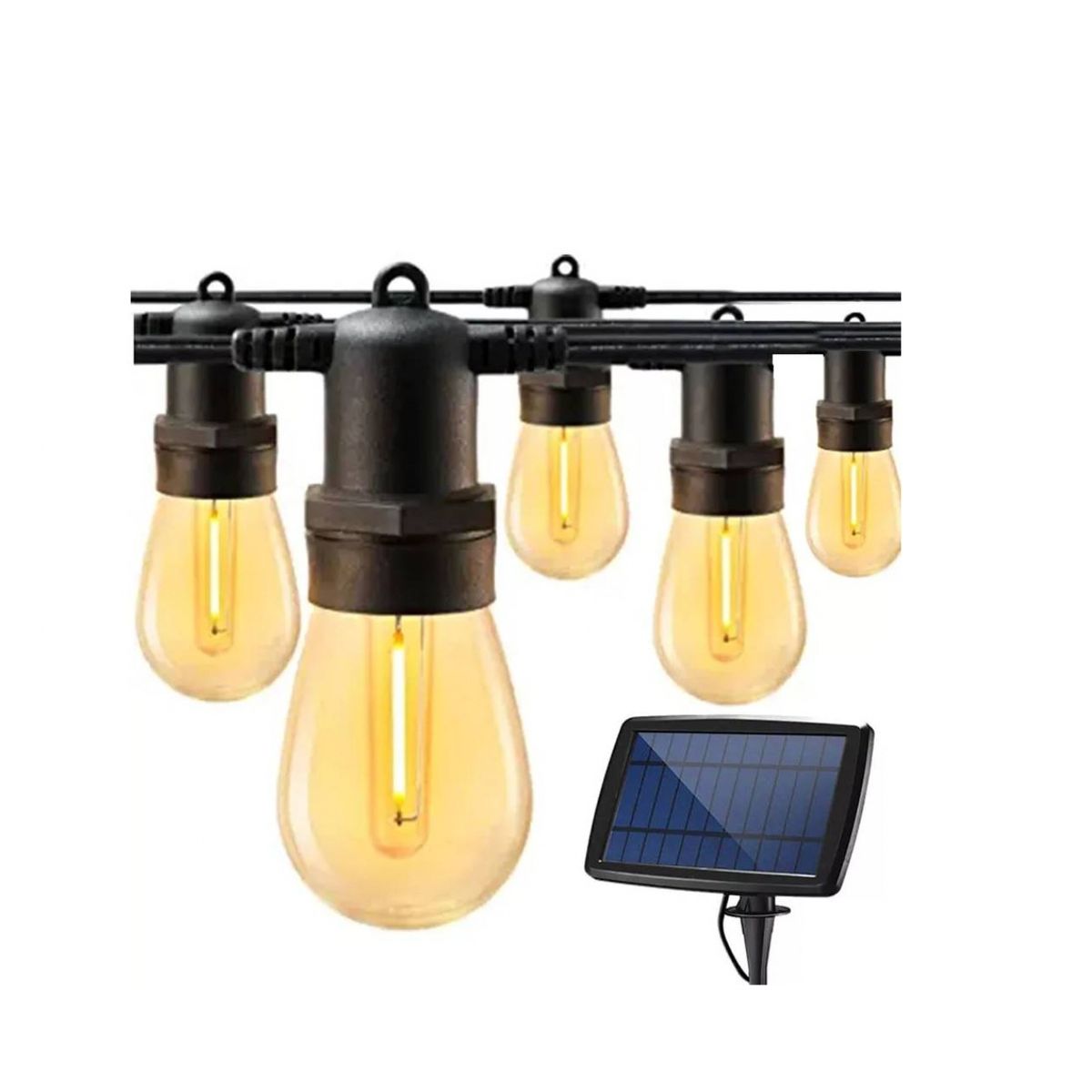 GENERICO - GUIRNALDA CON PANEL SOLAR Y CARGA USB 5 METROS ILUMINACIÓN EXTERIOR