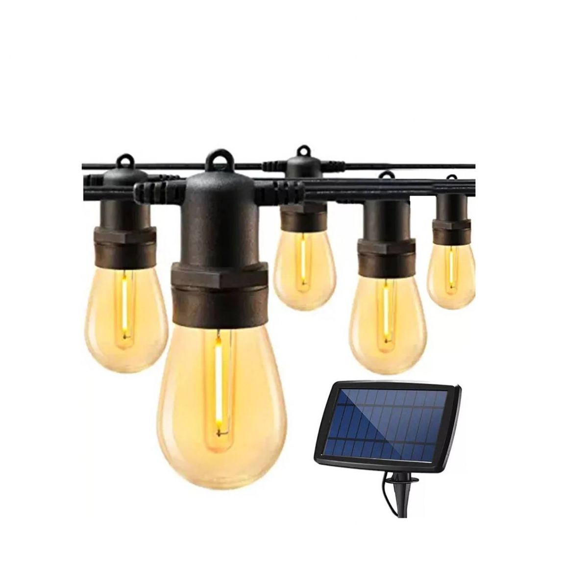 GENERICO - GUIRNALDA CON PANEL SOLAR Y CARGA USB 5 METROS ILUMINACIÓN EXTERIOR