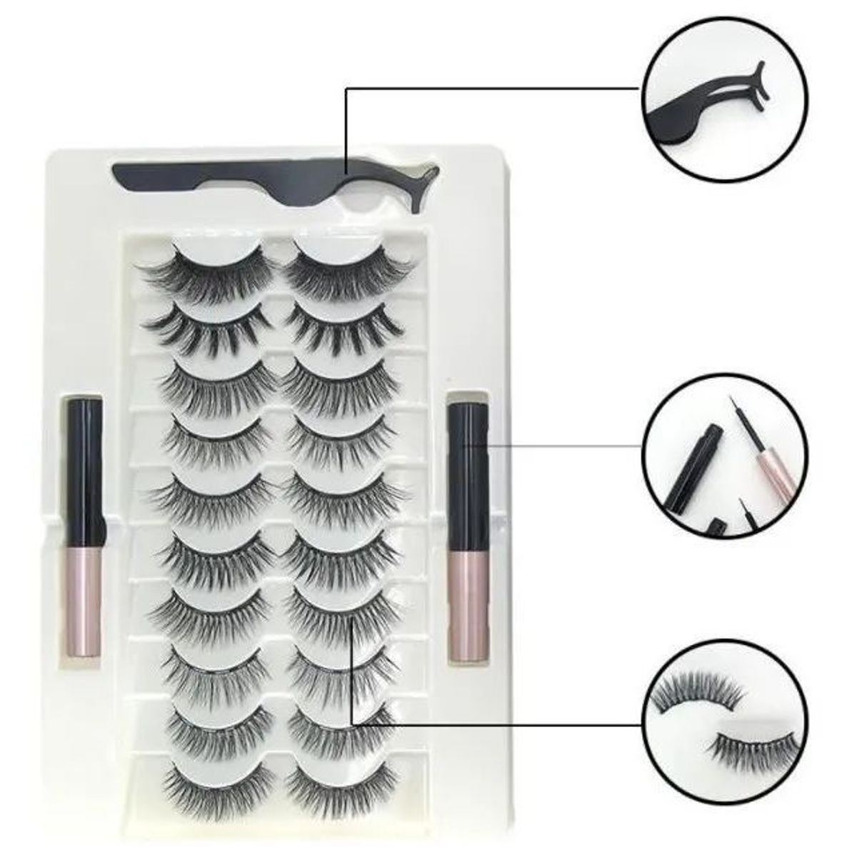 KUANGYE - Kit 20 Pestañas Magnéticas Reutilizables +2 Delineador+pinza