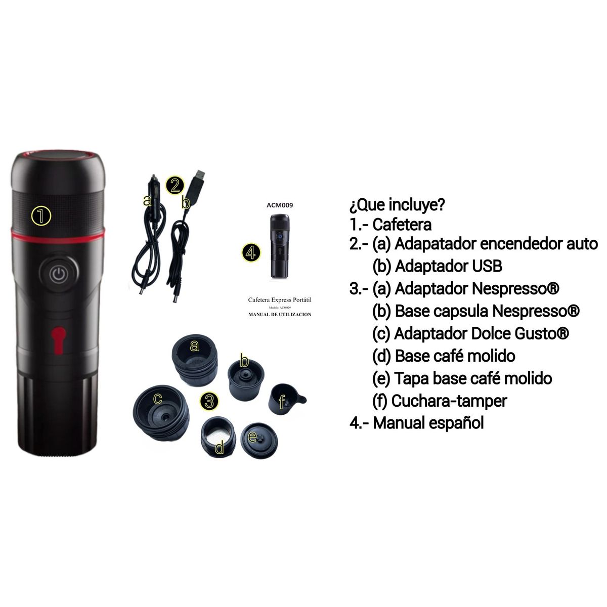GENERICO - Cafetera R para auto 3x1 cáps Dolce Gusto Nespresso y Café de grano