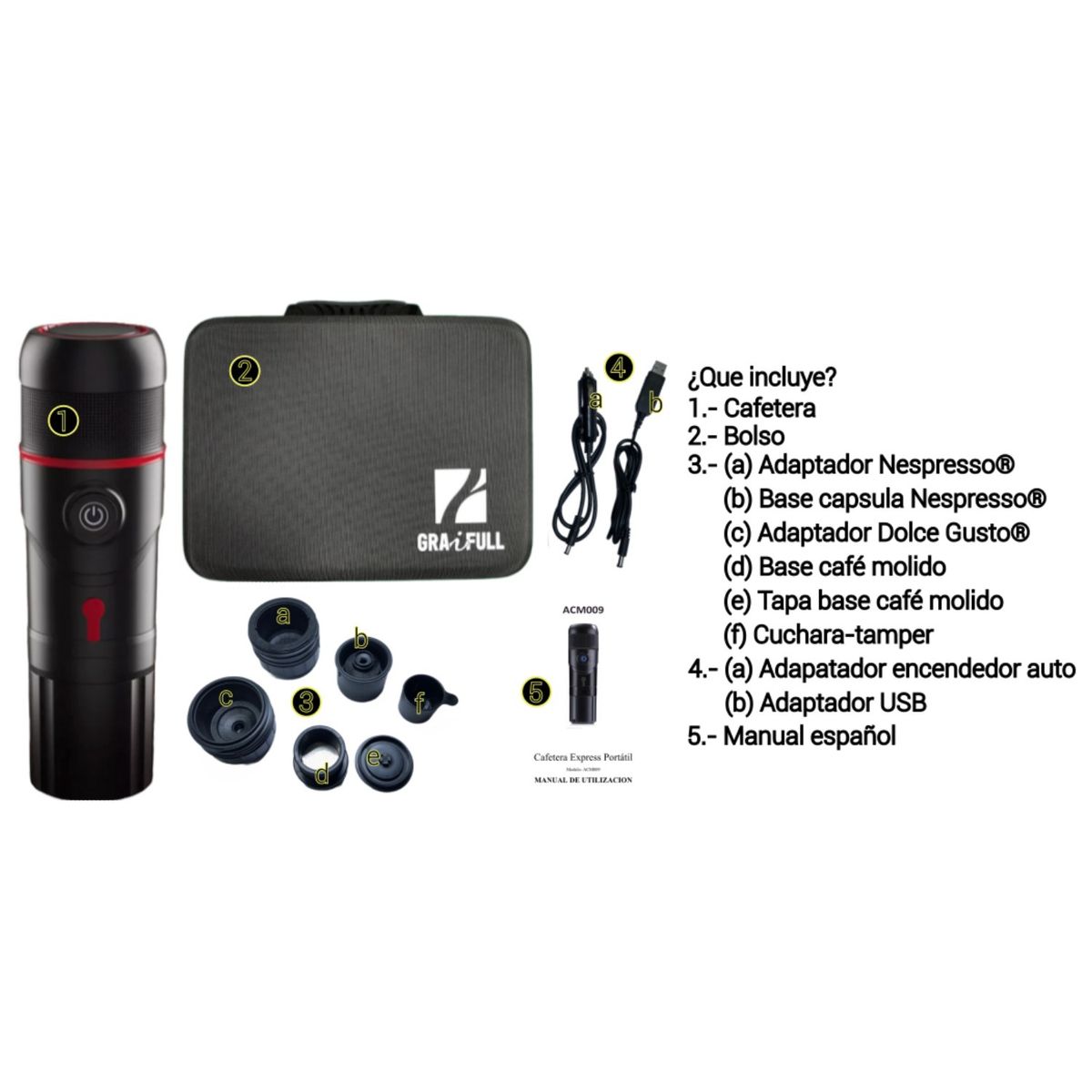 GENERICO - Cafetera N para auto 3x1 más bolso GRAIFULL