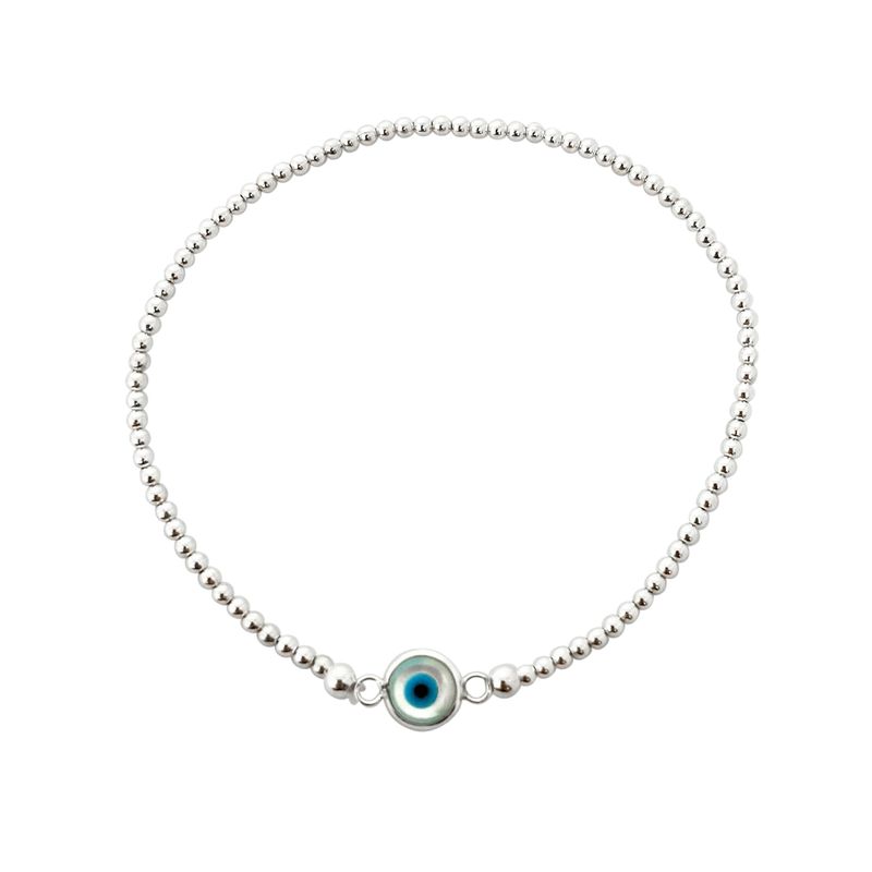 ANDREA COGGIOLA JOYAS - Pulsera Bolas Ojo Turco Nácar Plata Fina 925