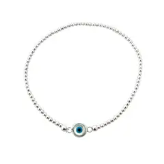 ANDREA COGGIOLA JOYAS - Pulsera Bolas Ojo Turco Nácar Plata Fina 925