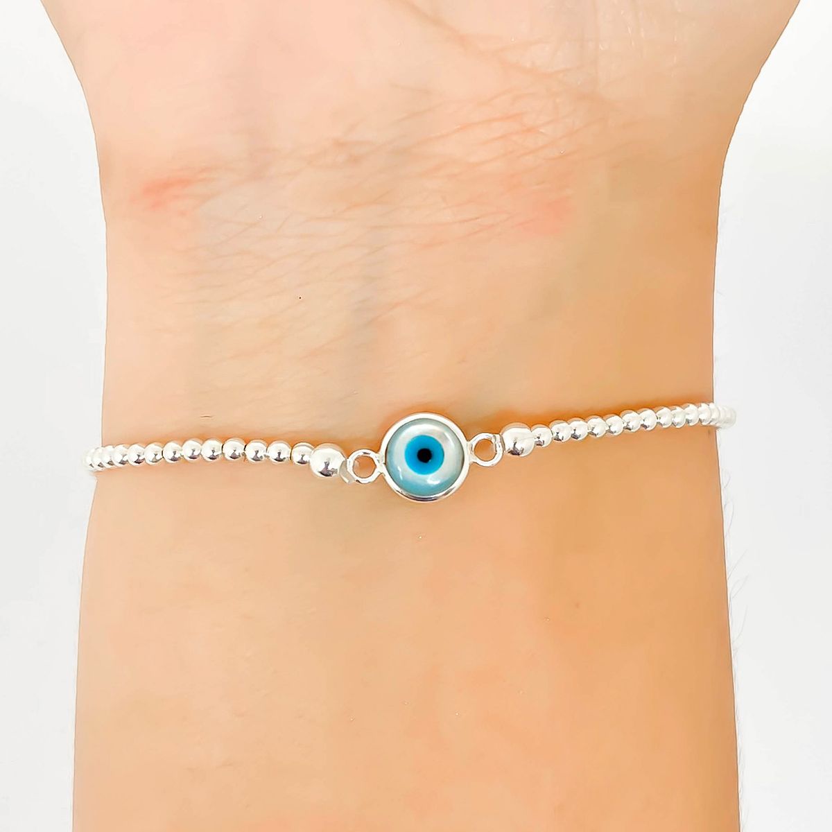COGGIOLA - Pulsera Bolas Ojo Turco Nácar Plata Fina 925