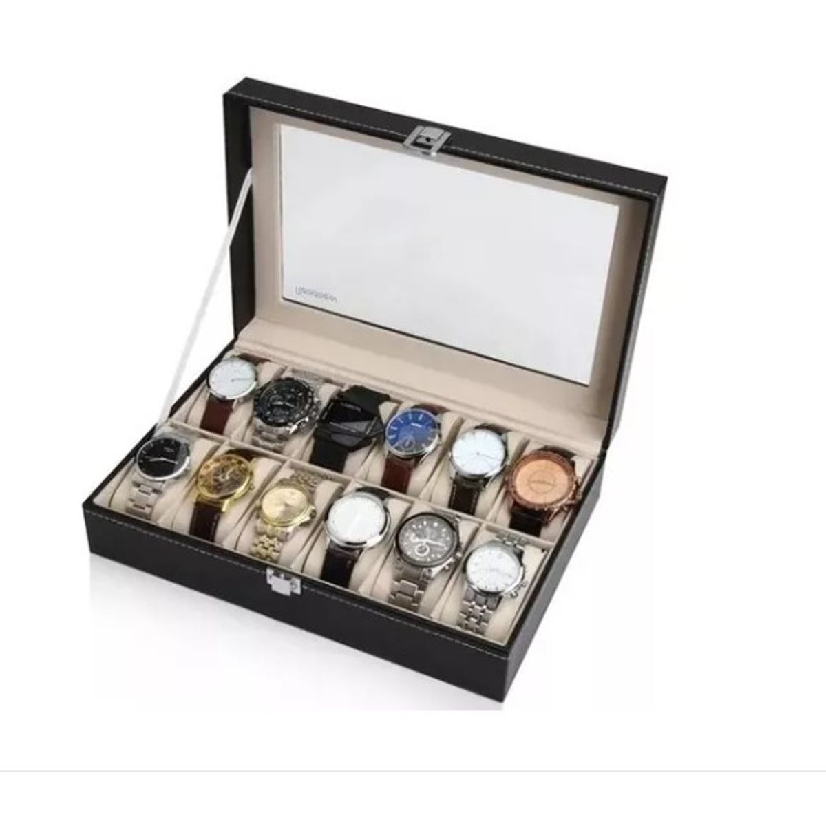 GENERICO - Organizador Para 12  Relojes Joyas Ecocuero Y Vidrio