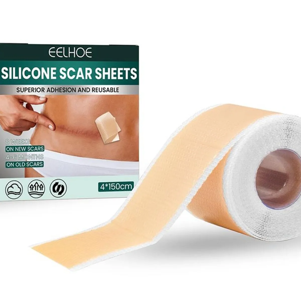 GENERICO - Parche de Silicona para Cicatrices Rollo 4cm * 1.5 metrs. Color Piel