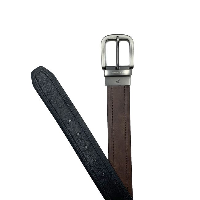 TOPWOLF - Cinturón Reversible Inglés Café Negro Ref19