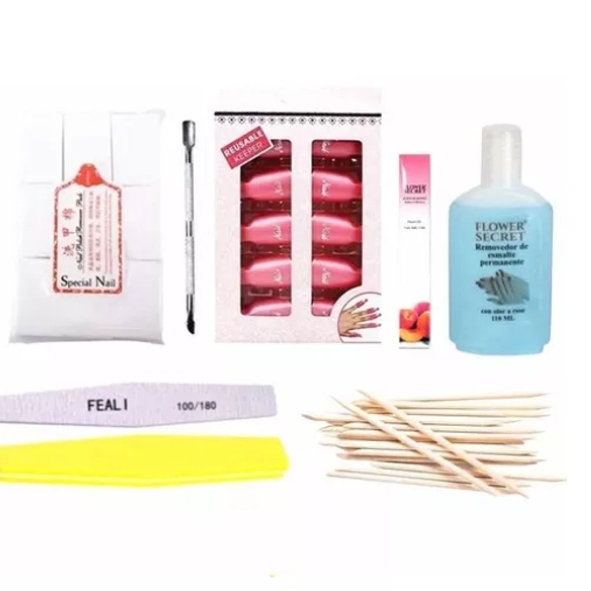 GENERICO - Kit 10 Pinzas/ Repujado/ Limas/ Aceite Cuticula/ Palitos #02