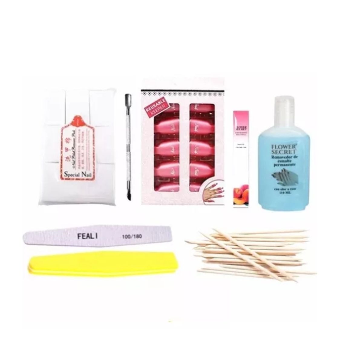 GENERICO - Kit 10 Pinzas/ Repujado/ Limas/ Aceite Cuticula/ Palitos #02