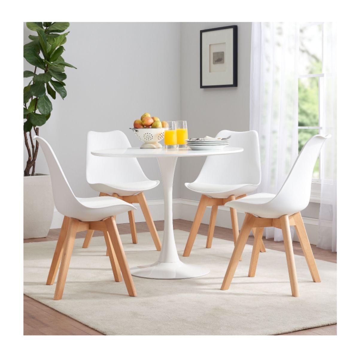 GENERICO - Comedor Tulip 80 Diametro con 4 Sillas Acolchadas