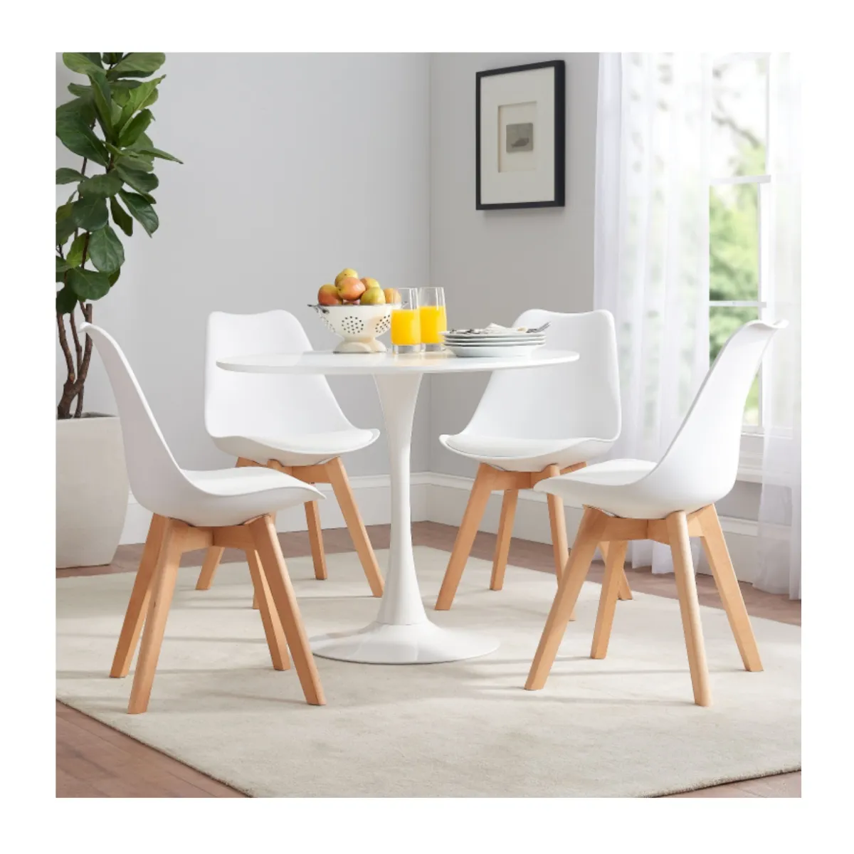 GENERICO - Comedor Tulip 80 Diametro con 4 Sillas Acolchadas