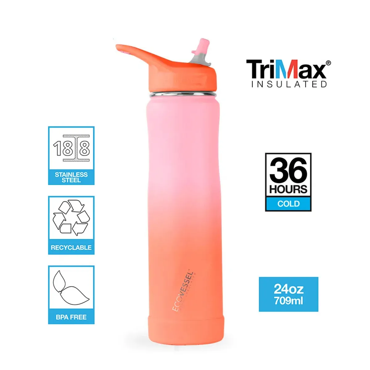 ECOVESSEL - Botella inox The Summit Ecovessel 709 ml Rosado.