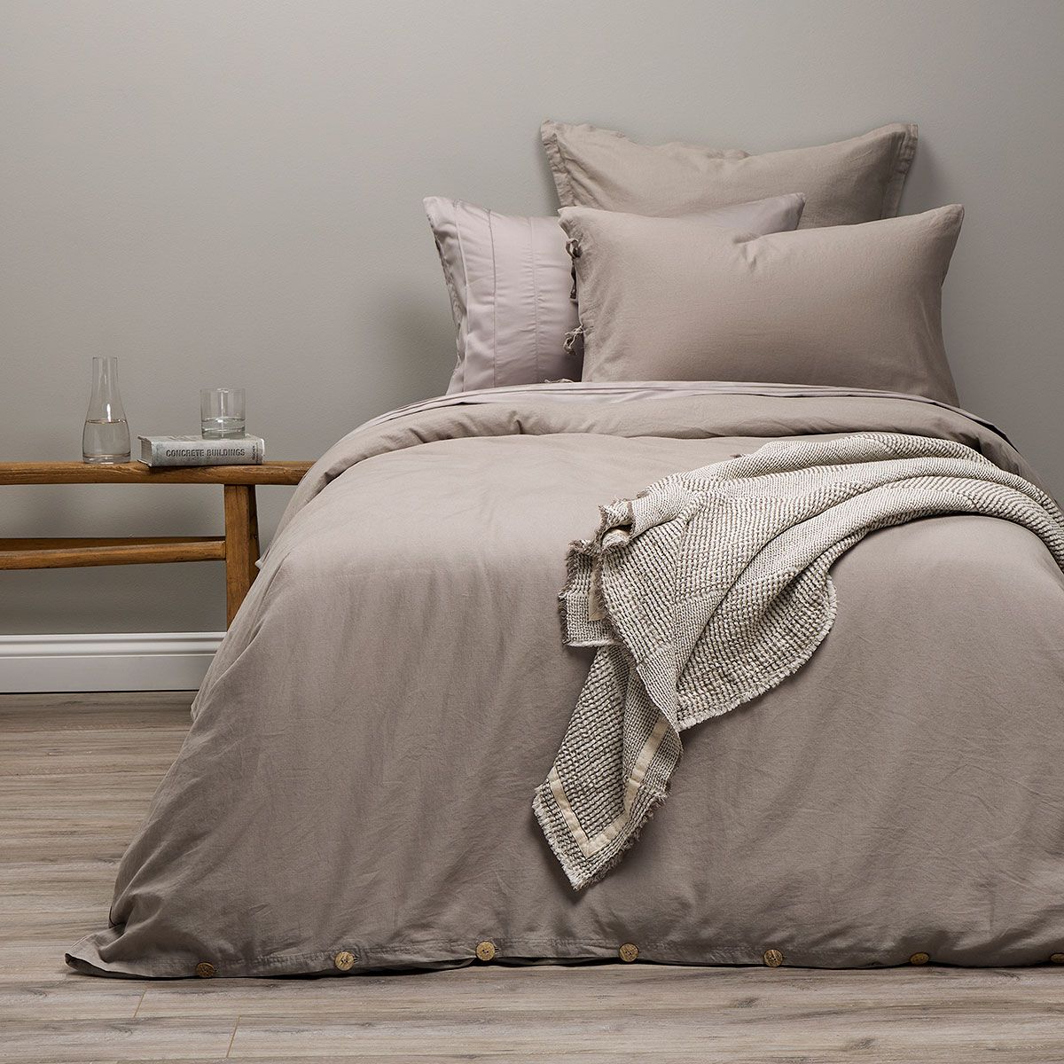 ROSEN - Funda Plumón Rosen Lino-Algodón Pure Liso Topo 1,5 Plazas