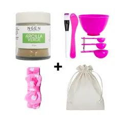 COSMETICA NATURAL NGEN - Set Mascarilla Arcilla Verde - Bowl - Cintillo y Saquito