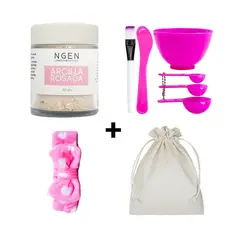 COSMETICA NATURAL NGEN - Set Mascarilla Arcilla Rosada - Bowl - Cintillo y Saquito