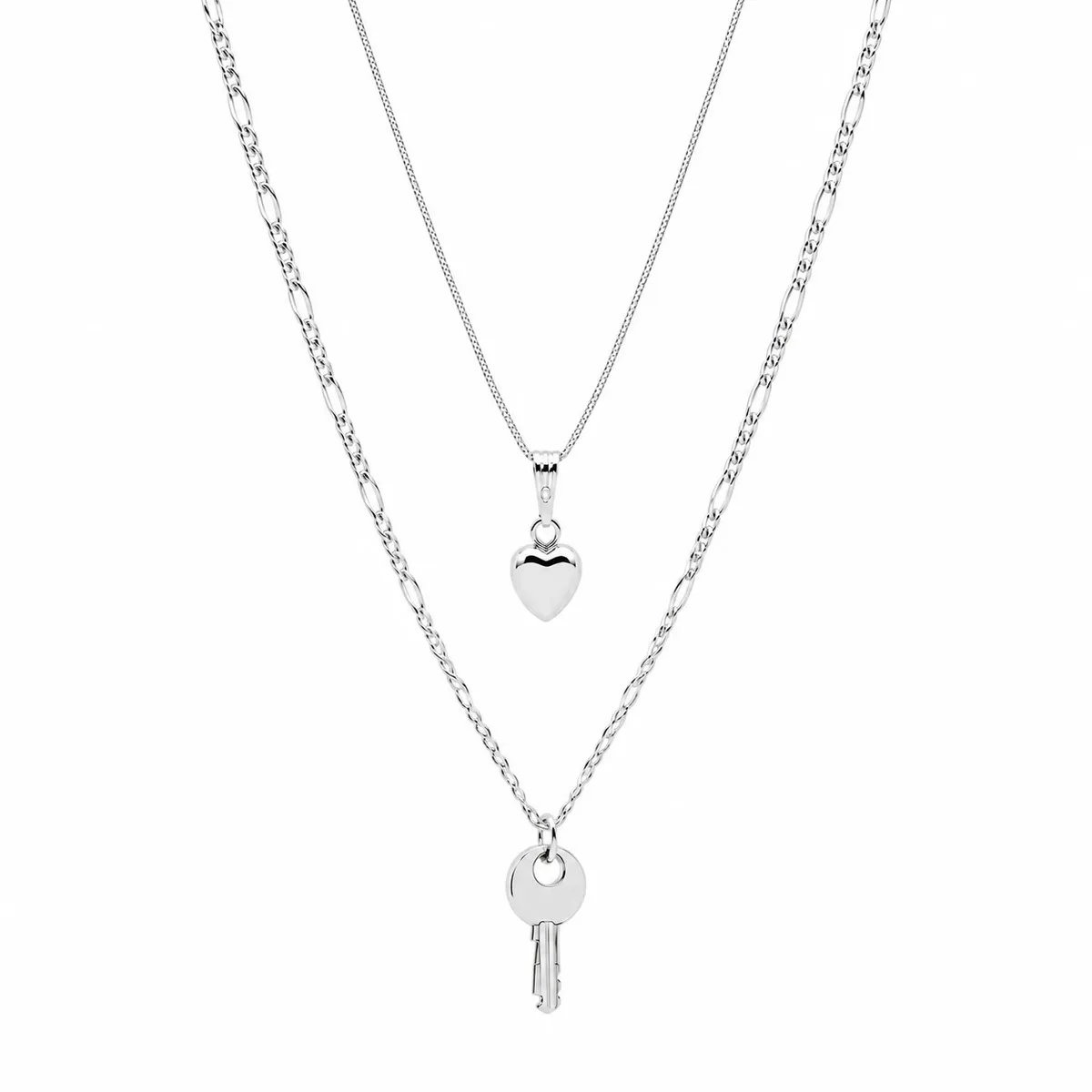 JOYAS MYTOKE - Collar Parejas Plata Fina 925 Corazon Llave Juvenil Unisex