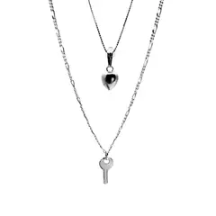 JOYAS MYTOKE - Collar Parejas Plata Fina 925 Corazon Llave Juvenil Unisex