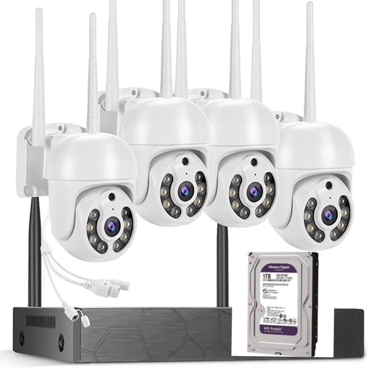 ARTIHOGAR - Kit 4 Cámaras Inalambricas Profesional Ip Audio 355º Con Disco Duro  1 Terabyte