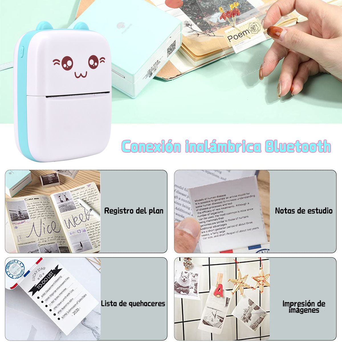 AIZO - AIZO Impresora Térmica Portátil Inalámbrica para Estudiantes Azul