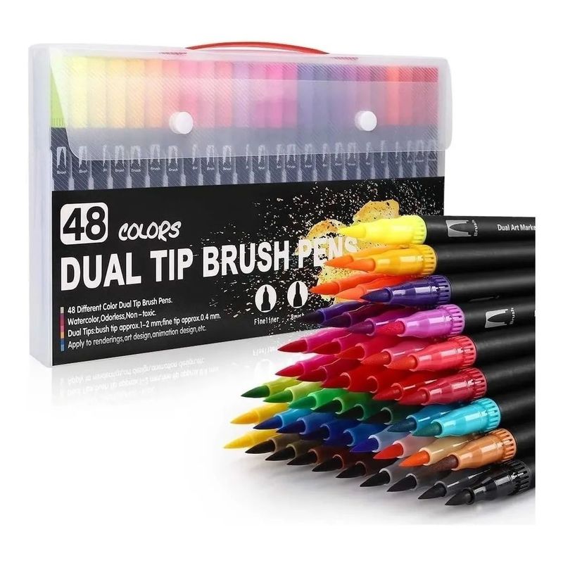 KUANGYE - Plumones Punta Pincel Brush 48 Colores Marcadores Lettering