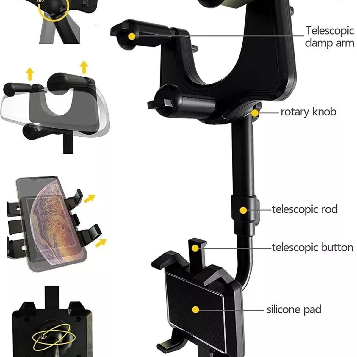 KUANGYE - Soporte Teléfono Auto Retráctil Giratorio 360° Kuangye