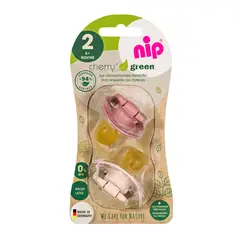 NIP - Chupete Cherry Green Caucho Natural 6 meses Rosa Crema