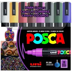 UNI POSCA - Marcadores Posca 5M Set 8 Colores Oscuros
