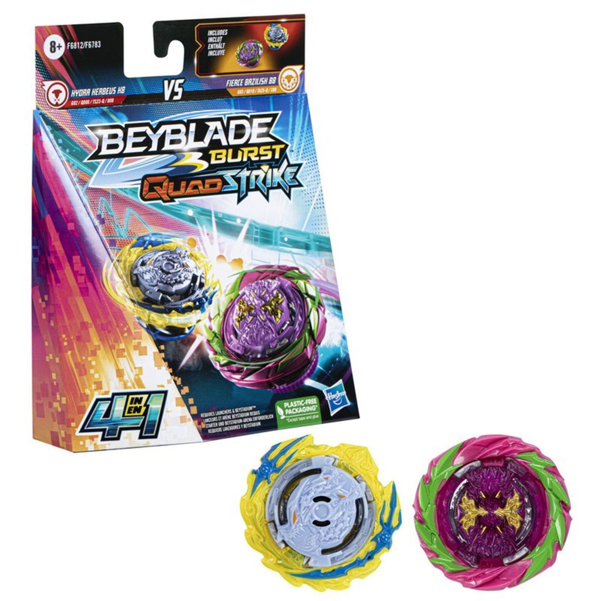 BEYBLADE - Trompo Beyblade Burst QuadStrike Fierce Bazilisk B8 y Hydra Kerbeus K8