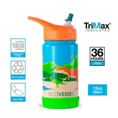 ECOVESSEL - Botella de agua para niños 355 ml The Frost Dinosaurio.