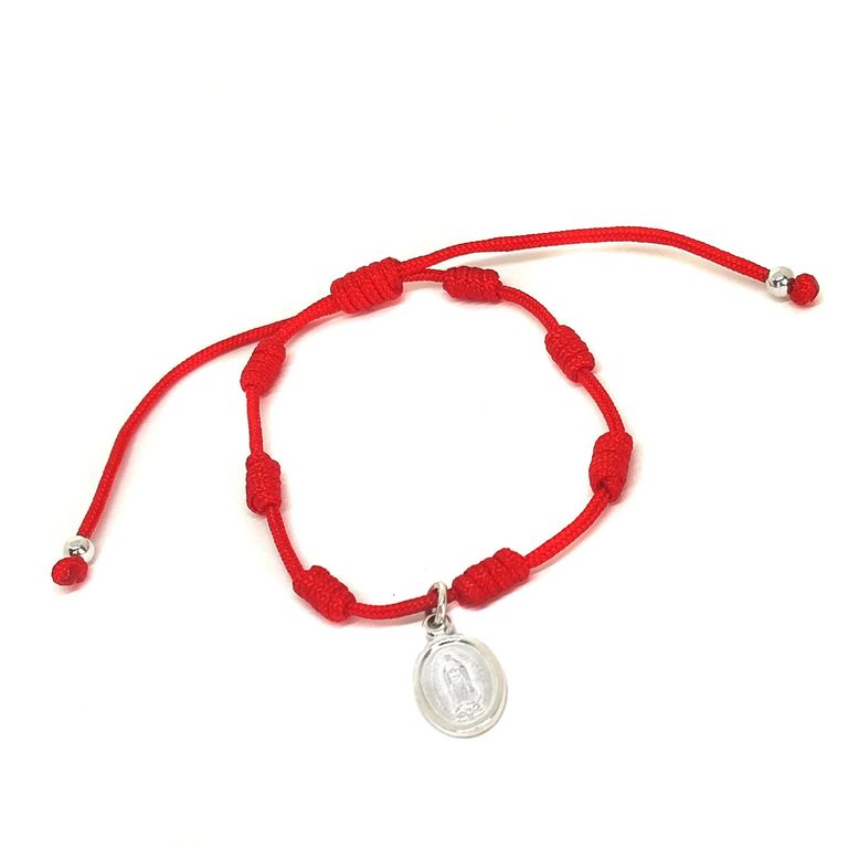 Pulsera Virgen De Guadalupe Cordon Rojo Plata Fina 925 Rojo TALLA UNICA