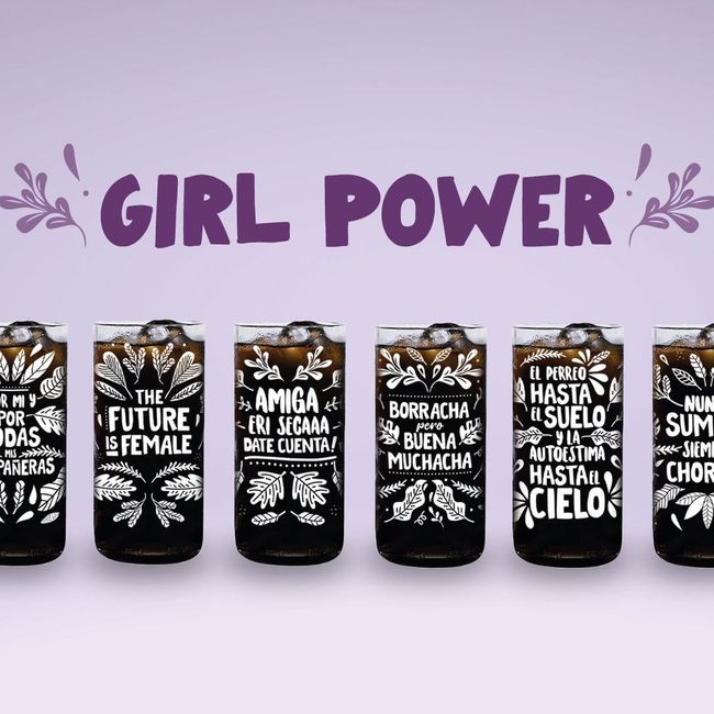 GREEN GLASS - Vasos Feministas Girl Power Juego de 6 Vasos