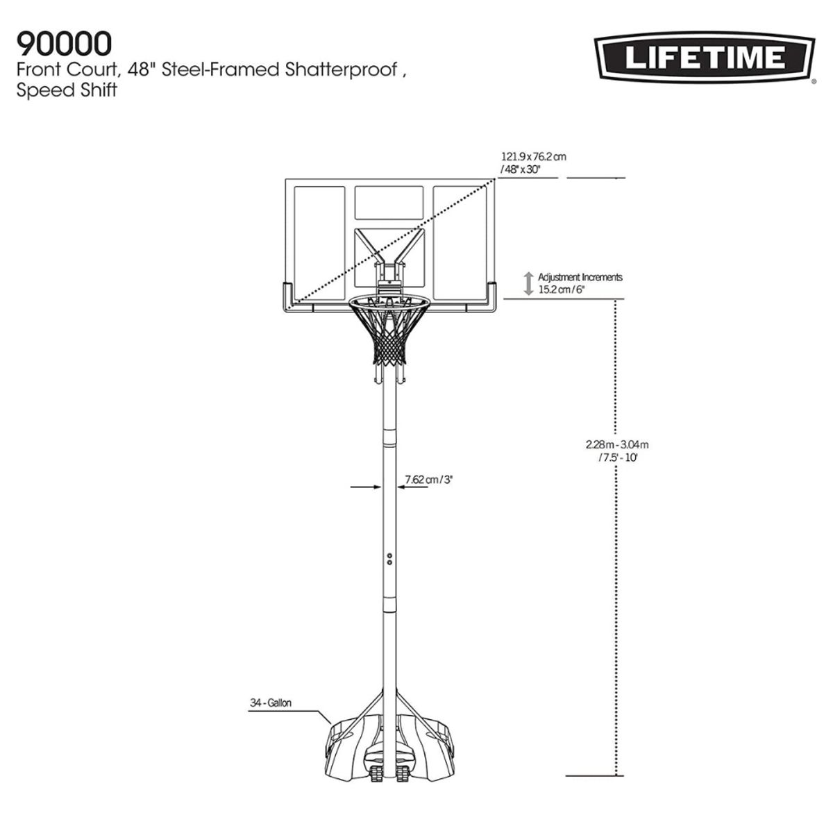 LIFETIME - Aro de Basketball Portátil Tablero Policarbonato 122 x 84 cm 48″ Altura Oficial Front Court