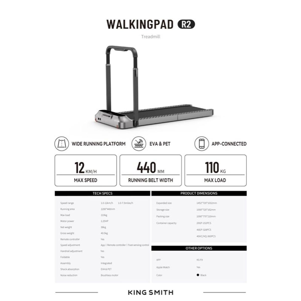 KINGSMITH - KingSmith WalkingPad X21 Trotadora doble plegable NFC LED