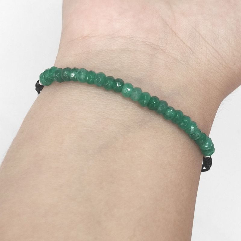 ANDREA COGGIOLA JOYAS - Pulsera Ónix Verde Facetada Cordón Negro Plata Fina 925