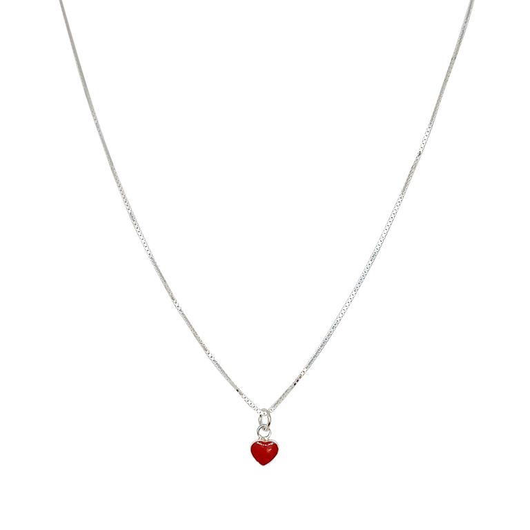 Collar Corazon Mini Esmaltado Rojo Plata Fina 925 Plateado TALLA UNICA