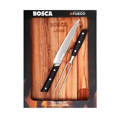 BOSCA - Tabla parrillera + cuchillo + tenedor